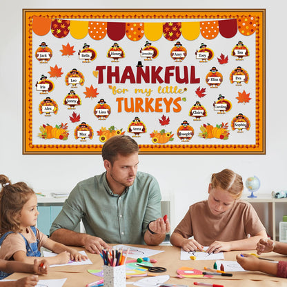 Thanksgiving Turkey Bulletin Board Set Thankful Classroom Decoration My Little Turkeys Paper Cutouts DIY Fall Crafts Bulletin Board Border for School Wall Autumn Decor Teacher Supplies