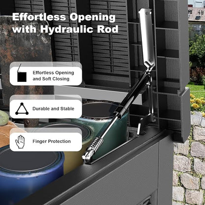 ROJIK Outdoor Storage Housing Deck Box,Waterproof Patio Furniture, Garden Tools, Cushions, Pool Accessories Storage Bench with Lockable Lid and Side Handles (Black,320 Gallon)