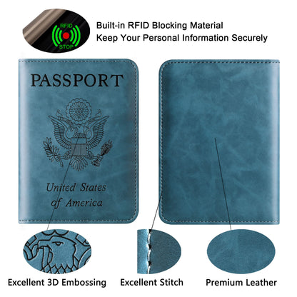 Passport Holder Cover Wallet Travel Essentials Leather Rfid Blocking Case Vacation Luggage Must Haves Travel Accessories for Men Women (116#Blue)