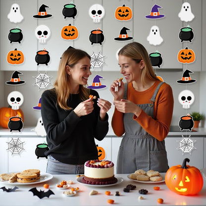 Halloween Hanging Decorations Halloween Party Banner Cute Hallowee Decor with Hallowee Witch Ghost Pattern Card Banner 8PCS Holiday Decorations, Hocus Pocus Hallowee Decorations
