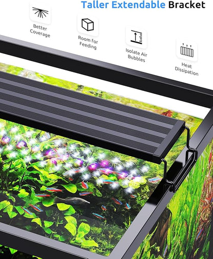 SEAOURA Aquarium LED Light for 48-54in Freshwater Tank, Full Spectrum Aquarium Light for Plant Growth, 6H/8H/12H Timer, WRB 3 Channel Customizable, 10 Brightness & 11 Colors, Adjustable Bracket