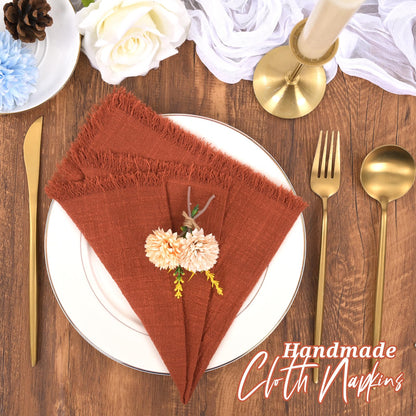 12 Pack Terracotta Cloth Napkins Cotton Linen Napkins with Fringe 16 x 16 Inch Soft Handmade Napkins Cloths Delicate Washable Rustic Dinner Napkin Cloths for Wedding Party Dinner Table Decor