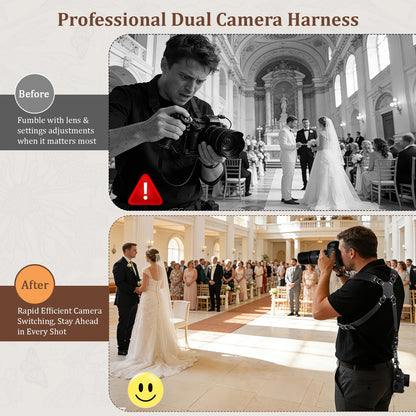 Jumyee Double Camera Harness for 2 Cameras, Adjustable Dual Shoulder Leather Camera Strap for DSLR/SLR(Black Leather)