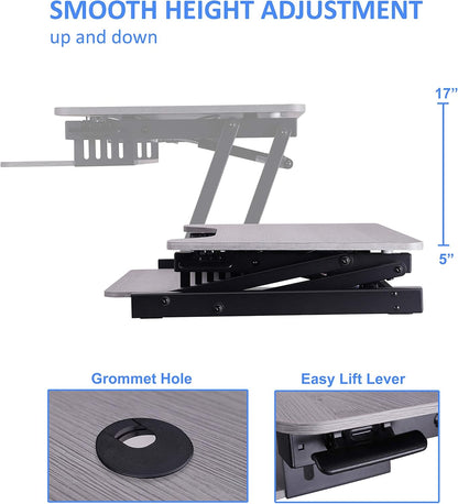 Rocelco 37.5" Deluxe Height Adjustable Standing Desk Converter - Quick Sit Stand Up Dual Monitor Riser - Gas Spring Assist Computer Workstation - Large Retractable Keyboard Tray - Gray (R DADRG)