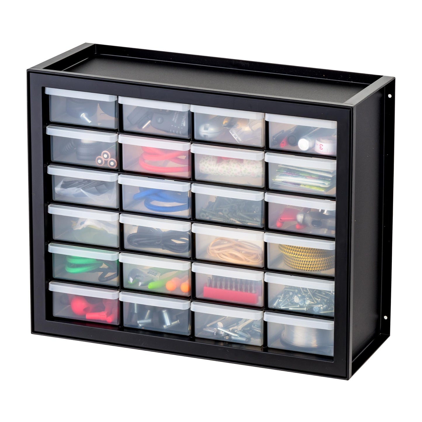 IRIS USA 24-Drawer Plastic Storage Organizer, Made in USA, Teacher Toolbox, Multi Drawer Cabinet For Garage Tools Beads Balloons Building Bricks Crafts Stickers Small Business Scrapbook Art, Black