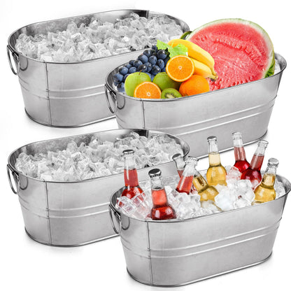 LOPYXBR 4 PCS Galvanized Bucket 3.4 Gallon Ice Buckets for Parties with Carry Handles Galvanized Tub with Handles 3.4 Gallon Stainless Steel Beverage Tub for Parties Metal Drink Buckets for Parties