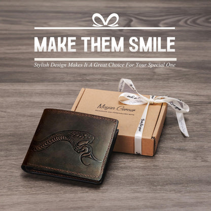 Mayan Corner - Authentical handcrafted wallet, bifold distressed leather gift, ID card wallet for dad - Snake