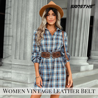 SANSTHS Vintage Women Stretchy Wide Belt Chunky Buckle Elastic Wide Waist Belts for Dresses Coats, Coffee XXL