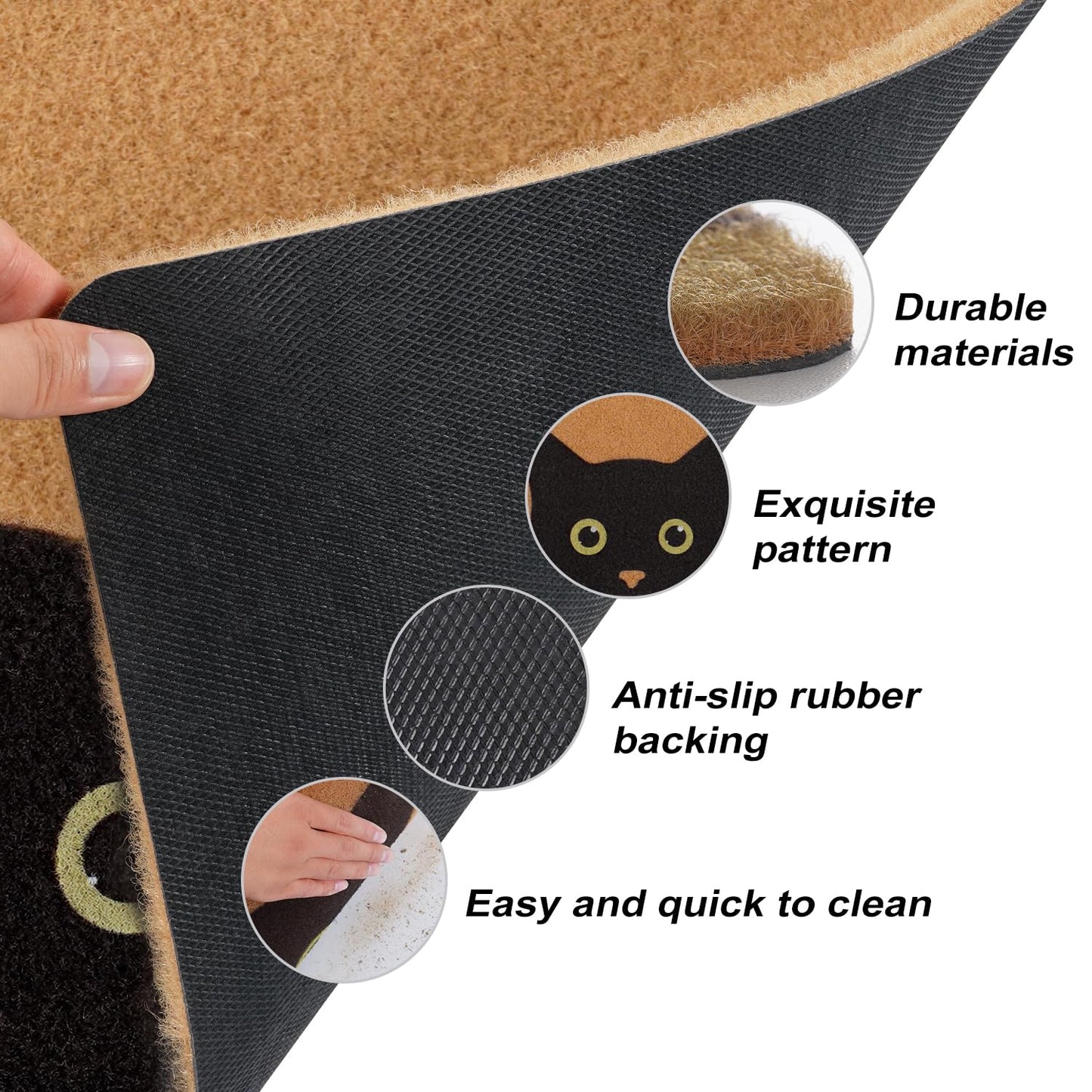 UINI Door Mat Cat Welcome Mat, Black Cat with Green Eyes Doormat, Non-Slip Cat Welcome Mats for Front Door, Outside Entrance, Resist Dirt, 17" x 30"