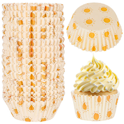 600Pcs Boho Sun Cupcake Liners Hippie Summer Sunshine Cupcake Wrappers First Trip Around The Sun Party Paper Baking Cup Holder for Baby Shower Wedding Birthday Party