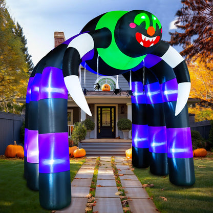 SEASONBLOW 10 Ft Halloween Inflatable Spider Archway Decoration LED Light Up Giant Blow Up Spider Arch for Halloween Party Indoor Outdoor Garden Yard Decor