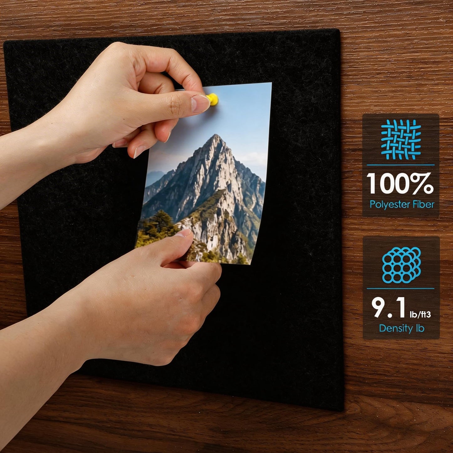 Bulletin Board 47" X 24" Cork Boards for Wall Alternative 8 Pack Black Non-Stripe Felt Bulletin Board 48 Safe Adhesive 35 Push Pins for Office School Home Room Decor