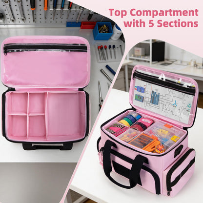 Trahzia Pink Tool Bag for Women with 2 Clear Pouches, 12-inch Tool Storage Organizer, Double Layer Tool Box for Electrician, Carpenters, Repairman, Pink