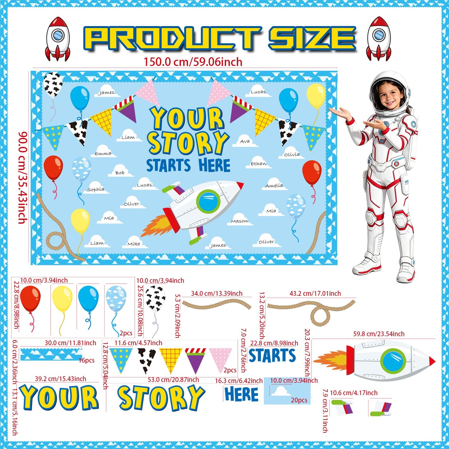 Cartoon Bulletin Board Decorations Set with Borders Blue Sky White Cloud Cutouts Decor for Teachers Back to School Bulletin Board for Class School Classroom Chalkboard Wall Decor