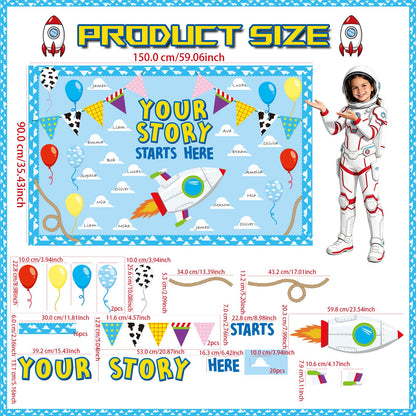 Cartoon Bulletin Board Decorations Set with Borders Blue Sky White Cloud Cutouts Decor for Teachers Back to School Bulletin Board for Class School Classroom Chalkboard Wall Decor