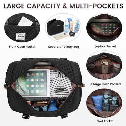 LOVEVOOK Travel Duffle Bag, Weekender Bags for Women with Shoe Compartment, Carry on Overnight Bag with Toiletry Bag, Gym Duffel Bag with Wet Pocket, Hospital Bags for Labor and Delivery, Black