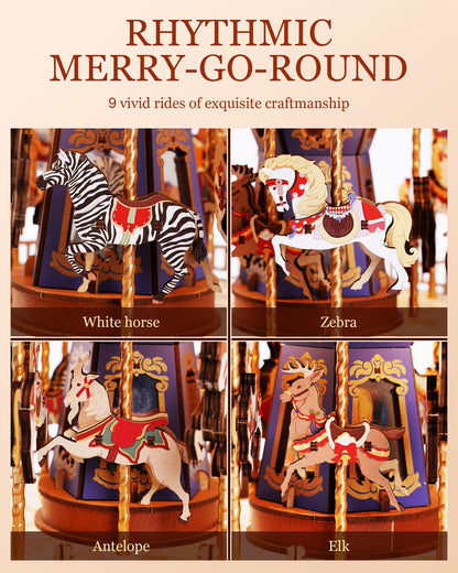 Rolife DIY 3D Wooden Puzzle for Adults, Classic Carousel Wood Puzzle Music Boxes, for Princess Girls Teens, Creative Hobbies Crafts Toys Model Building Kits