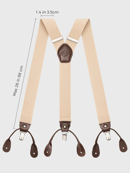 Kohentact Suspenders for Men Fully Adjustable 1.4in Y-Back Convertible End with Clips + 6 Buttons
