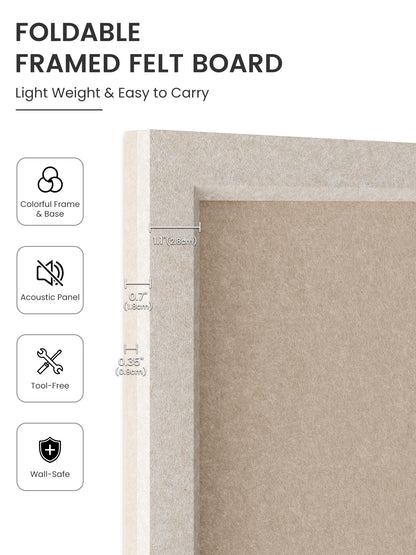 Fluxynara Foldable Cork Board Alternative, Felt Bulletin Board 35.4" x 23.6" Oatmeal Frame with 24 Adhesive Tabs, Pin Board for Home Office, Classroom, Entryway, Kitchen Wall Decor—Deep Camel