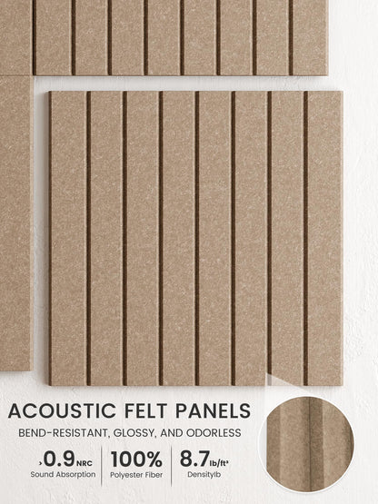 Bumusty Large Cork Board Alternative-48 x 36" Felt Bulletin Board Tiles, with 30 Pushpins, 70 Adhesive Tabs, Fine-Stripe 12-Pack, Cork Boards for Office Push Pin Board Felt Board-Taupe