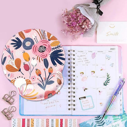 WAVEYU Ergonomic Mouse Pad with Wrist Support for Women Girls, Cute Pretty Mouse Mat Non-Slip Rubber Base Mousepad for Desk Laptop Gaming Working Computers Easy Typing & Pain Relief, Pink Flower