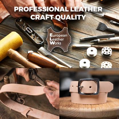 ELW Belt Blanks Strips/Straps 8/9 oz. (3.2-3.6mm) Thickness Size 1-1/4"x84" Full Grain Import Natural Cowhide Vegetable Tanned Leather for Tooling, Engraving, Embossing, Molding, & Dyeing