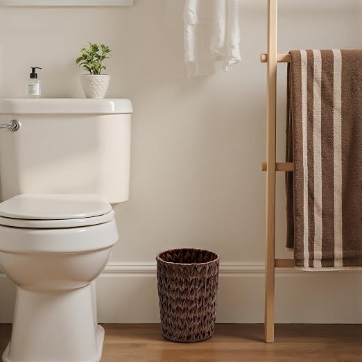 GRANNY SAYS Small Wicker Trash Can, 2 Gallon Bathroom Waste Basket, Small Bathroom Garbage Can, Plastic Trash Basket for Decor, Round Wastebaskets for Office, Bedroom, Cabinet, Brown