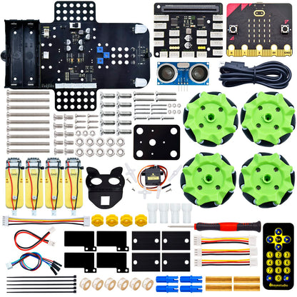 KEYESTUDIO 4WD Smart Car Coding Robot Kit with Microbit V2 for Makecode and Python, DIY Building Robot Kit for STEM Education 15+, IR Remote/APP Control