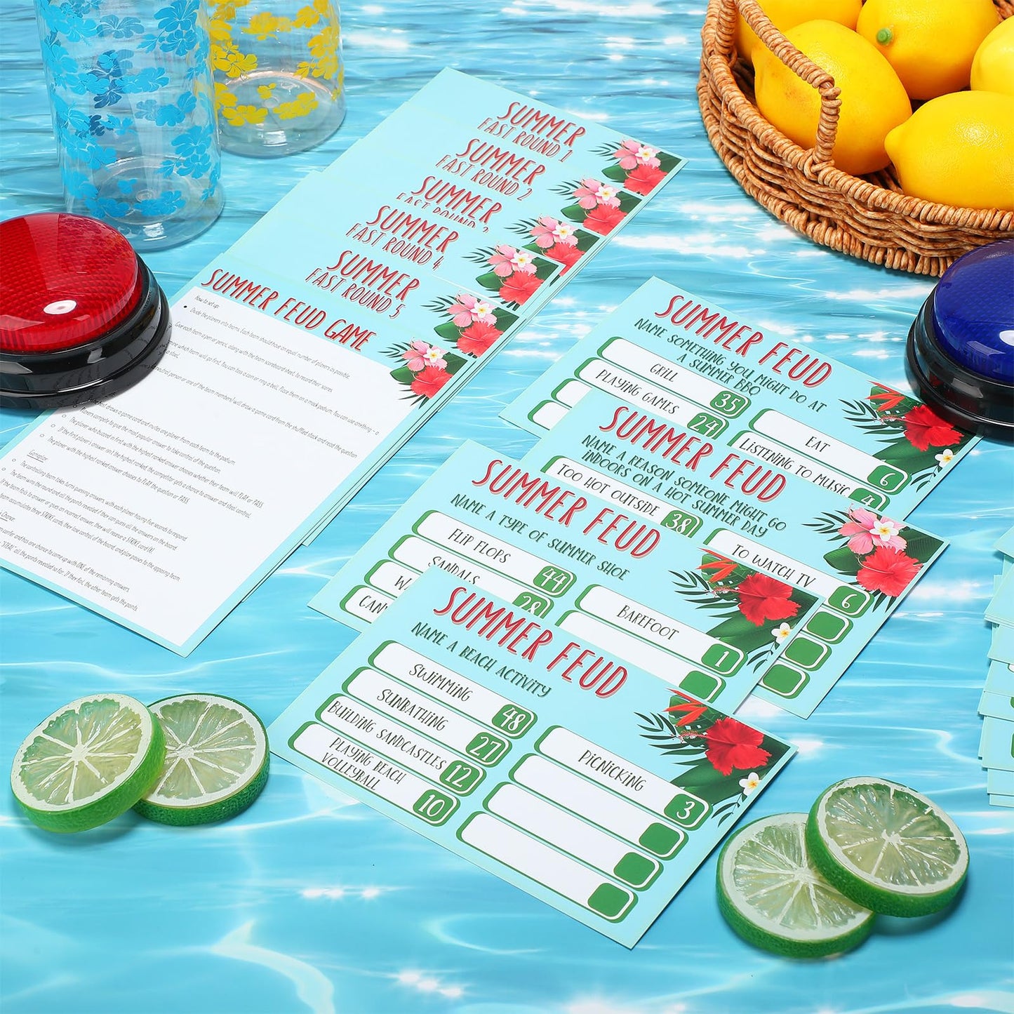 Soulchen Summer Friendly Feud Game with 2 Answer Buzzers, Feud Card for Family Game Night Fun Trivia Quiz for Party Office Class Groups Team Building