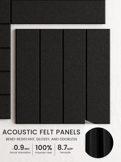 Bumusty Large Cork Board Alternative-48 x 36" Felt Bulletin Board Tiles, with 30 Pushpins, 70 Adhesive Tabs, Bold-Stripe 12-Pack, Cork Boards for Office Push Pin Board Felt Board-Black