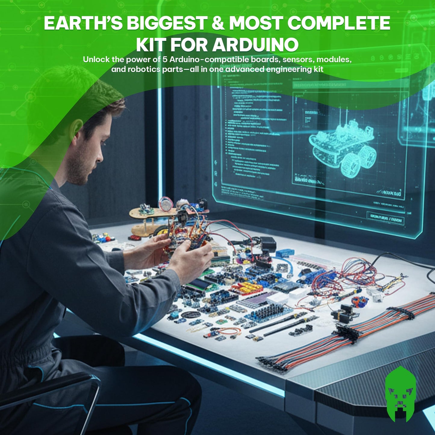 GAR Colossus Starter Kit for Arduino 5 Main Boards 30 Sensors (Uno R3, Mega 2560, Nano V3, ESP8266, ESP32) | 100+ Parts, IoT, Wireless & Smart Robot Car Projects Husky Tool Box + Tutorials