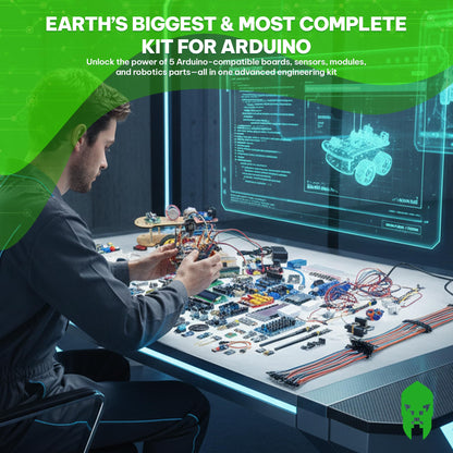 GAR Colossus Starter Kit for Arduino 5 Main Boards 30 Sensors (Uno R3, Mega 2560, Nano V3, ESP8266, ESP32) | 100+ Parts, IoT, Wireless & Smart Robot Car Projects Husky Tool Box + Tutorials