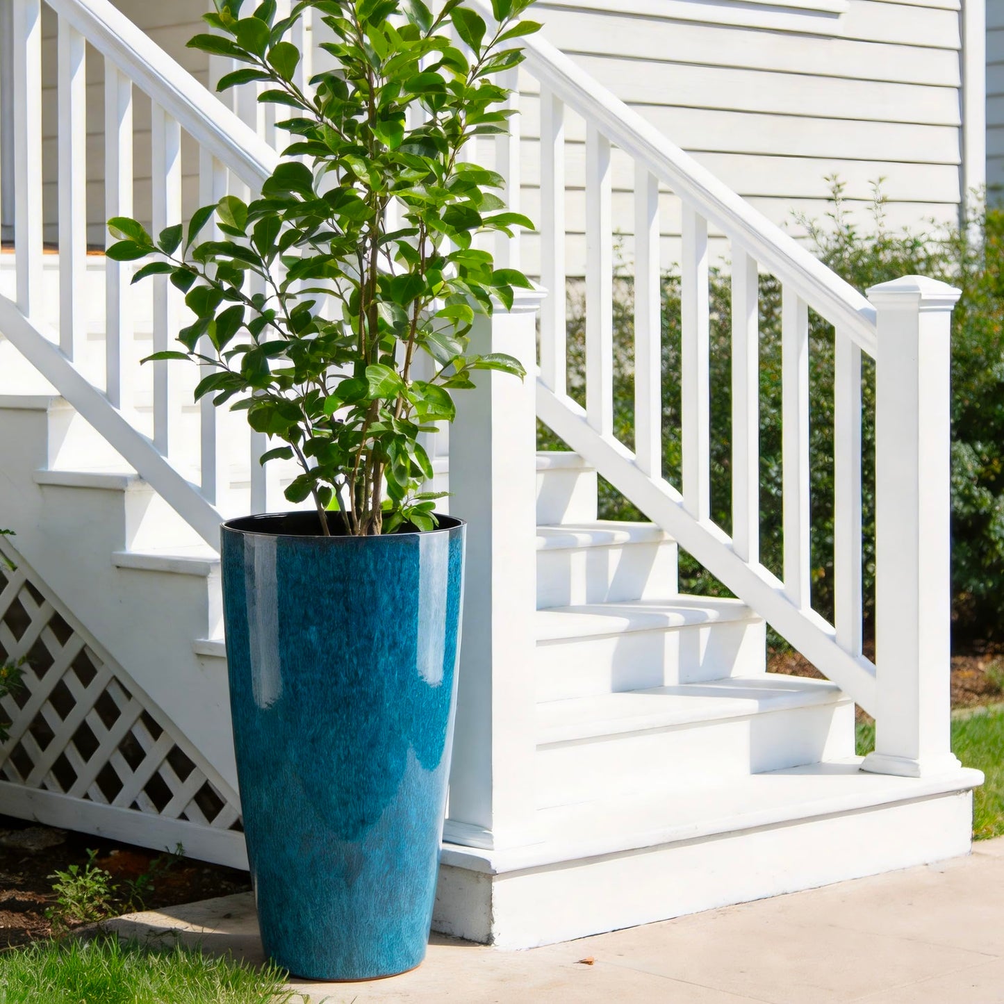 Lucieblessdesign 21 inch Tall Planter, Indoor Outdoor Planter Set of 2 Tall Outdoor Planters for Porch Large Planter Pot with Drainage Hole for Home Garden Front Door (Deep Blue)