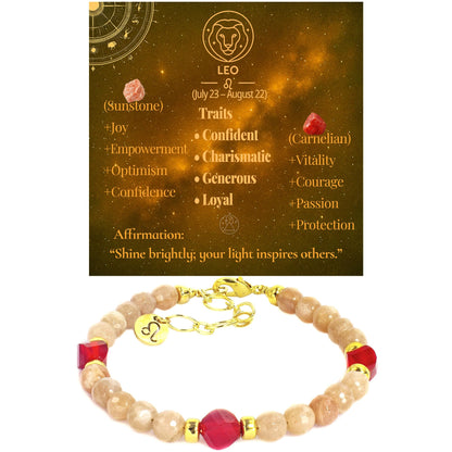 Ayriwoyi Leo Zodiac Bracelet Sunstone Bracelet 12 Constellations Carnelian Crystal Healing Energy Bracelets Astrology Jewelry Gift for Women