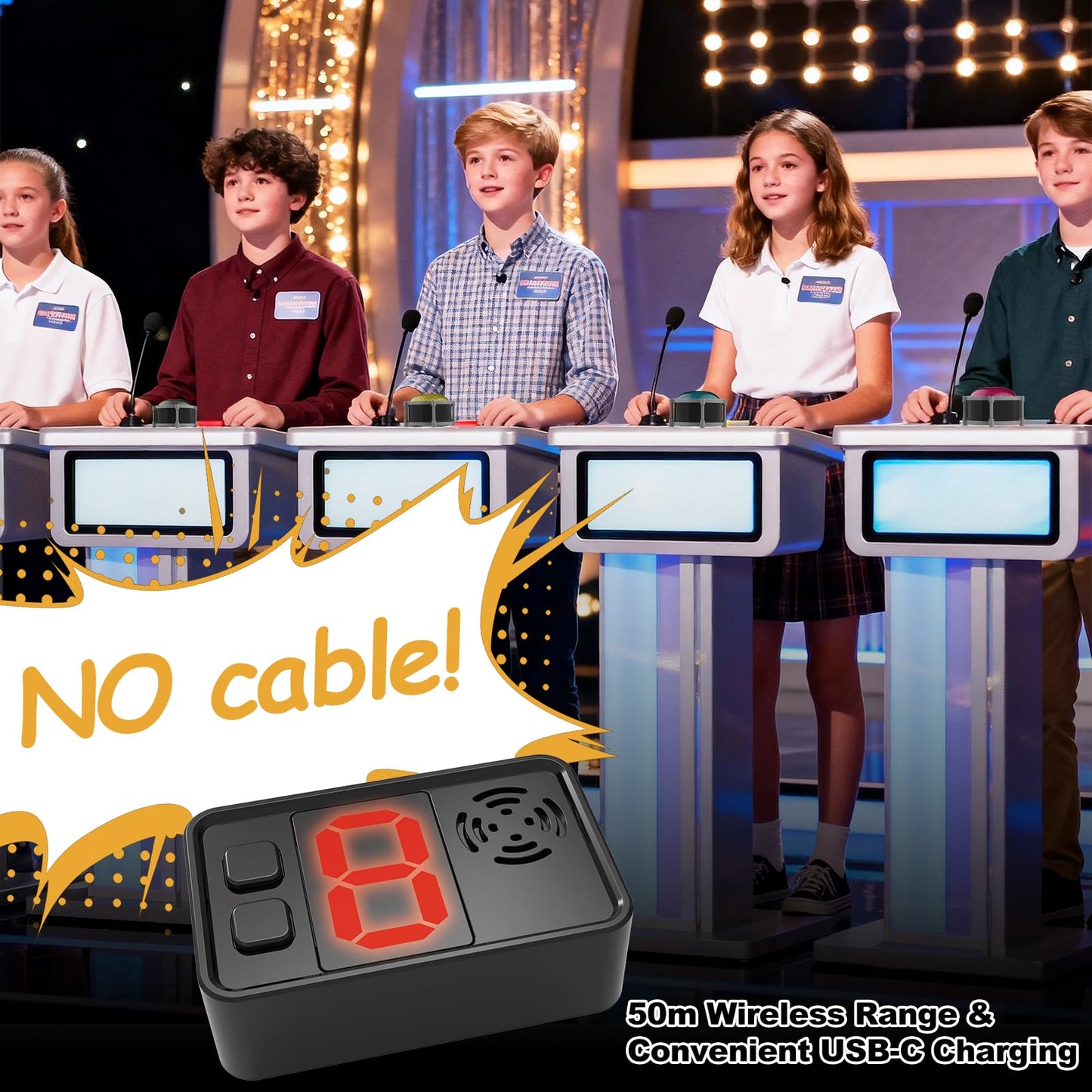 Buzzers for Trivia Games, Rechargeable Answer Buzzers for Classroom with Light, Show Who Buzzed First, 3-Second Auto Reset Buzzer System for Game Show, School, Jeopardy, Family Feud Night (8 Colors)