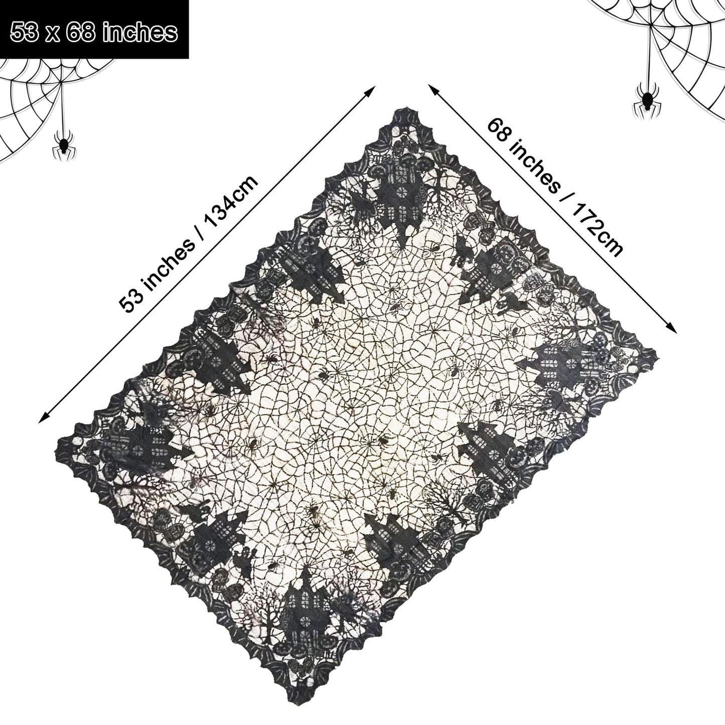 Joysail Halloween Tablecloth - Gothic Black Lace Spider Web Table Cover for Halloween Masquerade, Dinner Party, Scary Movie Nights Table Decorations - 53x68 Inches