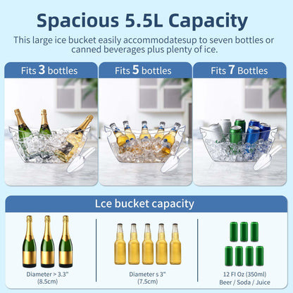 Barafat Ice Bucket for Parties 5.5L - Clear Acrylic Champagne Bucket with Scoop, Large Beverage Tub for Cocktail Bar, Wine, Beer, Soda & Drinks