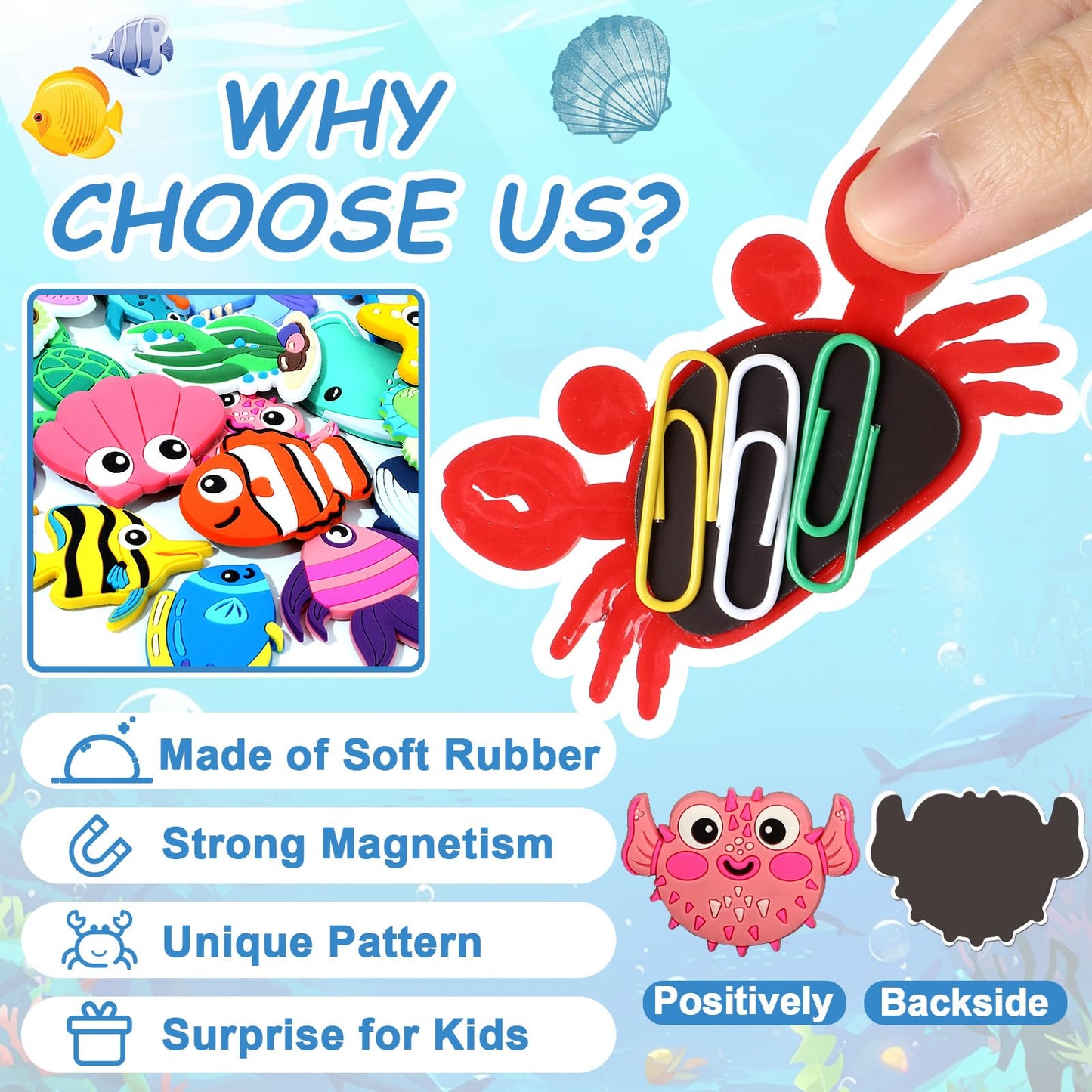 Justforjoyful 24PCS Ocean Animals Refrigerator Magnets for Cute Rubber Sea Animals Educational Sea Life Magnets for Fridge Full Back Magnetic for Fridge Whiteboard