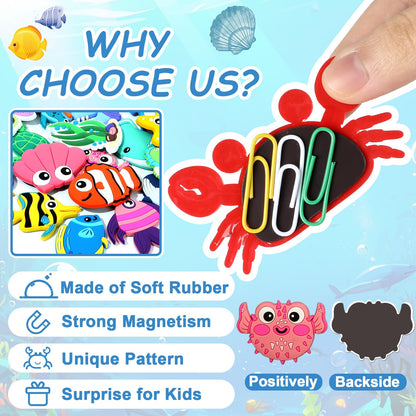 Justforjoyful 24PCS Ocean Animals Refrigerator Magnets for Cute Rubber Sea Animals Educational Sea Life Magnets for Fridge Full Back Magnetic for Fridge Whiteboard