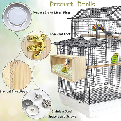 Parakeet Nesting Box Cockatiel Nesting Natural Pine Bird Nest Bird Breeding Box House Acrylic Transparent Bird Box with Detachable Wooden Board for Lovebirds Cockatiel Budgie Conure Parrot L