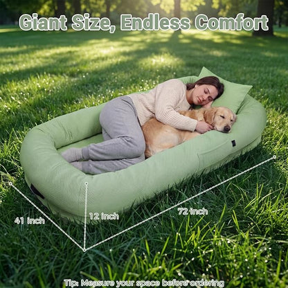 WROS Cooling Human Dog Bed for Summer, Breathable Washable Floor Lounger for People & Pets, 72"x41"x12", Pale Green, Pet Bed for Hot Weather Relaxing