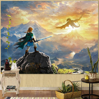 Spenlife Heroic Dragon Landscape Wall Tapestry, Fantasy Mountain Quest Tapestries for Room Decor, Epic Tapestry 60x44 Inch