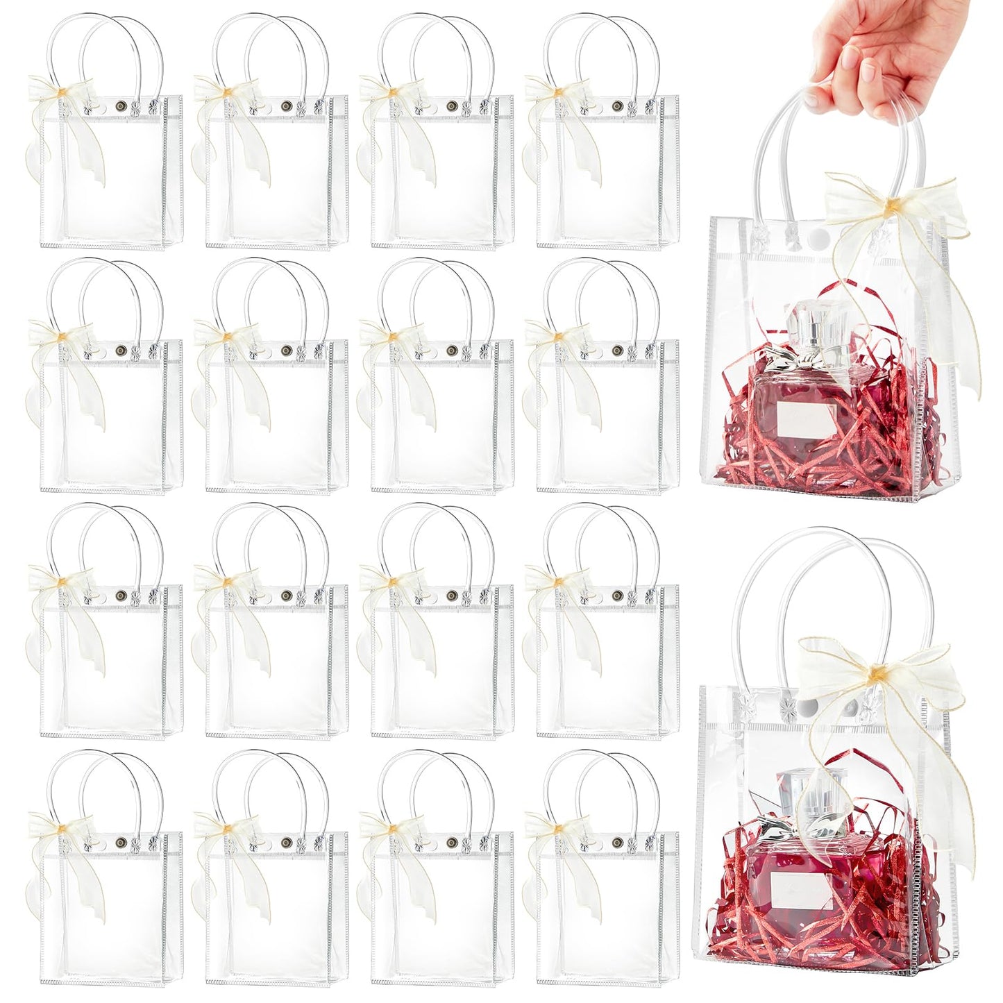 Ohuimrt Clear Plastic Gift Bags with Handles, 50 PCS, 5.9" x 4.92" x 2.75"