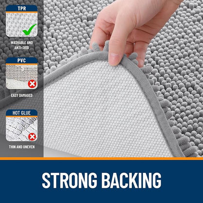 OLANLY Large Bathroom Rugs 59x35, Extra Soft Absorbent Chenille Bath Rugs, Rubber Backing Quick Dry, Machine Washable Bath Mats for Bathroom Floor, Tub and Shower, Home Decor Accessories, Grey