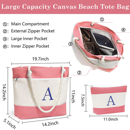 YOOLIFE Personalized Beach Bag - Monogram Beach Tote Swim Pool Bag for Travel Essentials, Personalized Birthday Gifts for Women Her Best Friend Female Gift Idea Girlfriend Birthday Gifts J