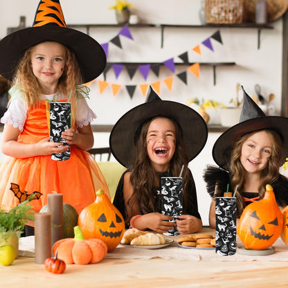 Whaline Halloween Tumbler with Lid and Straw Black White Cat Crow Stainless Steel Cup Gothic Tumbler Cup for Travel Holiday Birthday Party Gift, 20 Oz