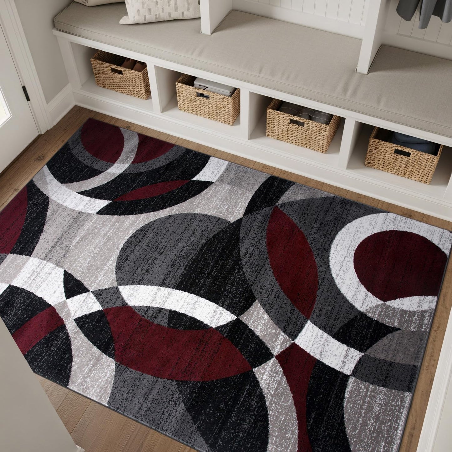 Rugshop Red Modern Geometric Indoor Area Rug, Overlapping Circle Pattern, Fade Resistant, Non-Shedding, for Living Room, Bedroom and Home Office, 5'3" x 7'3"