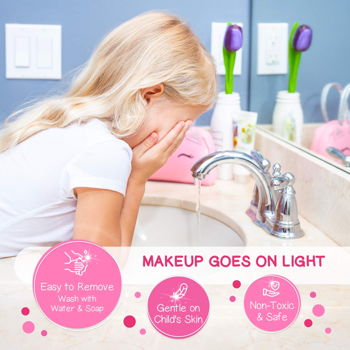 Kids Real Makeup Kit for Girls with Pink Unicorn Purse, Non Toxic Washable Make Up - Unicorn Toys for Toddler & Birthday Gifts for Girl Ages 3 4 5 6 7 8 9 10 Years Old - Pretend Play Vanity Set