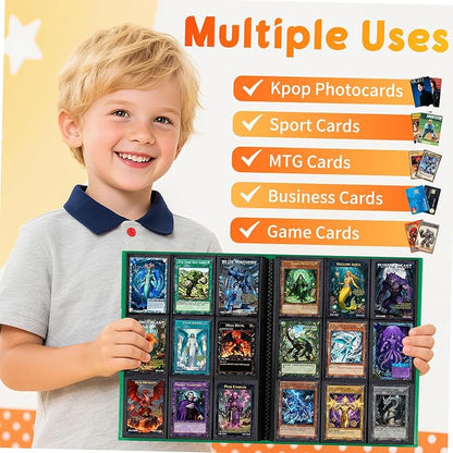 Trading Card Binder 9 Pocket, 360 Card Waterproof Folder with Side Loading Sleeves, Sturdy Card Collection Album for MTG, TCG, Game Cards & Sports Cards,1 Pack, Dark Green