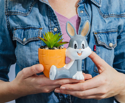 Silver Buffalo Looney Tunes Bugs Bunny 5-Inch Sculpted Ceramic Mini Planter with Artificial Succulent | Cute Flower Pot, Faux Indoor Plants